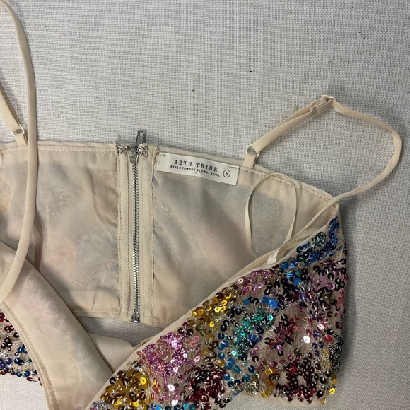 12th Tribe Multicolor Sequin Crop Top - Picture 4 of 6